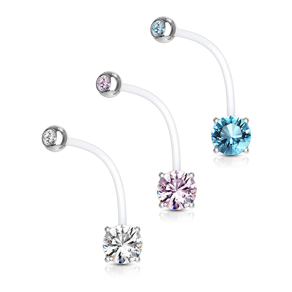 Double Jeweled Prong Set Round CZ Crystal Pregnancy Maternity Bioflex Belly Button Navel Ring - QIAO Crystal我的商店QIAO Crystal