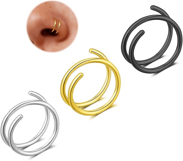 Double Nose Ring for Single Piercing, Twist Nose Ring Hoop For Women, Nostril Piercing Jewelry - QIAO Crystal我的商店QIAO Crystal