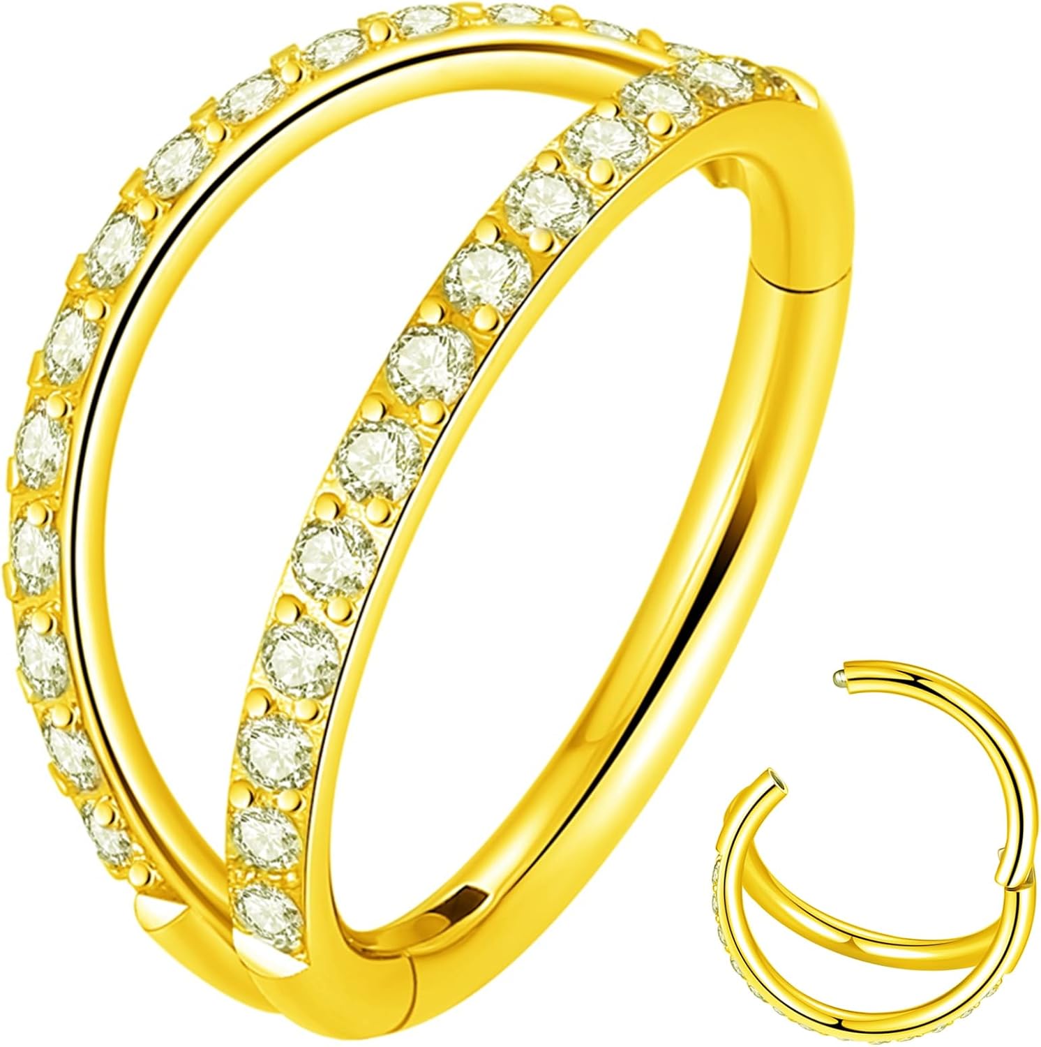 Double Open Stack CZ Nose Ring Hoop 316L Surgical Steel Helix Rook Conch Cartilage Daith Tragus Earrings Hinged Segment Nostril Piercing Septum Clicker 20G 18G 16G Lip Ring - QIAO CrystalQIAO CrystalQIAO Crystal