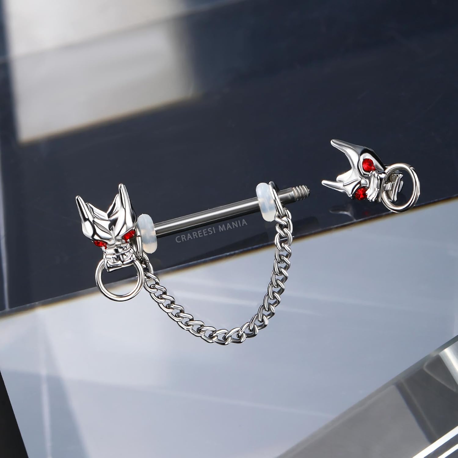 Dragon Nipple Rings Chain Nipple Piercing Jewelry 316L Stainless Steel Nipple Jewelry for Men Women Red CZ Nipple Barbell 14G Nipple Jewelry, US - CMNV0036 - QIAO CrystalQIAO CrystalQIAO Crystal