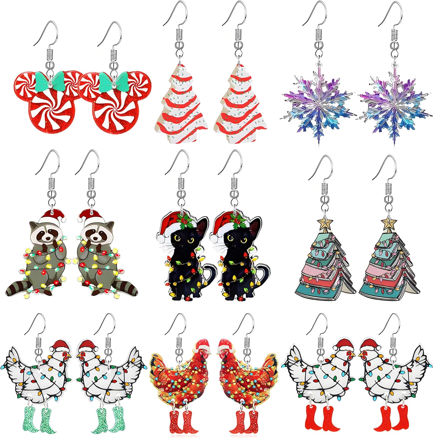 Dreuyet 9 Pairs Christmas Hoop Earrings for Women Cute Christmas Trees Bells Santa Claus Snowflakes Stocking Huggie Earrings Holiday Earrings Hoops Xmas Party Jewelry Gift - 我的商店我的商店我的商店