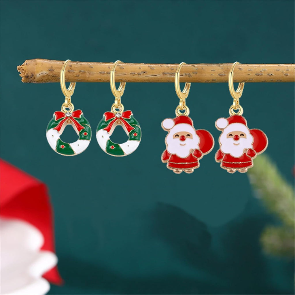Dreuyet 9 Pairs Christmas Hoop Earrings for Women Cute Christmas Trees Bells Santa Claus Snowflakes Stocking Huggie Earrings Holiday Earrings Hoops Xmas Party Jewelry Gift - 我的商店我的商店我的商店