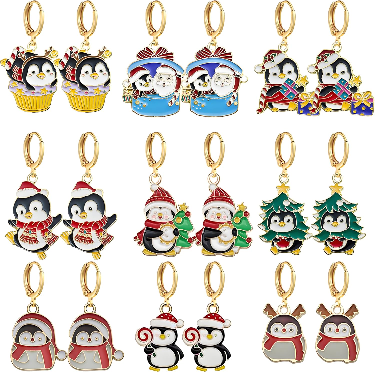 Dreuyet 9 Pairs Christmas Hoop Earrings for Women Cute Christmas Trees Bells Santa Claus Snowflakes Stocking Huggie Earrings Holiday Earrings Hoops Xmas Party Jewelry Gift - 我的商店我的商店我的商店