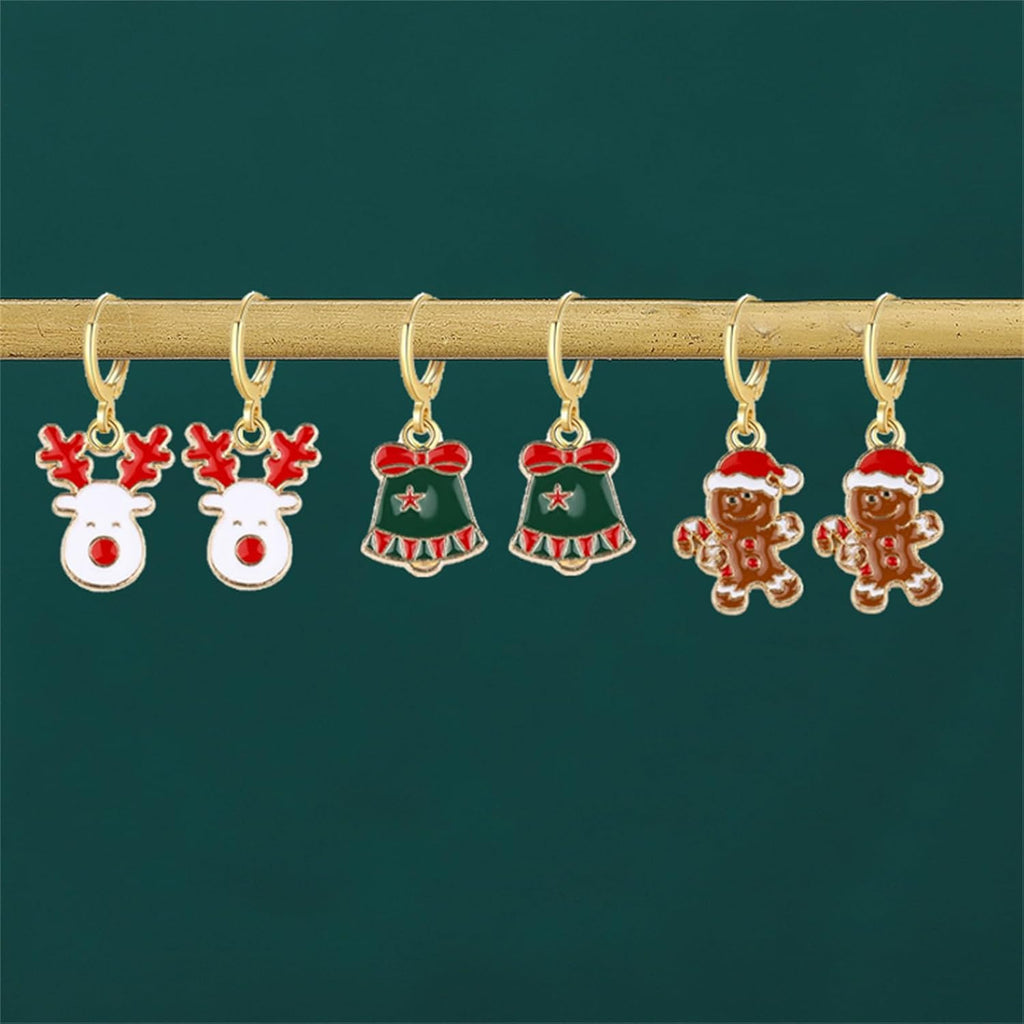 Dreuyet 9 Pairs Christmas Hoop Earrings for Women Cute Christmas Trees Bells Santa Claus Snowflakes Stocking Huggie Earrings Holiday Earrings Hoops Xmas Party Jewelry Gift - 我的商店我的商店我的商店