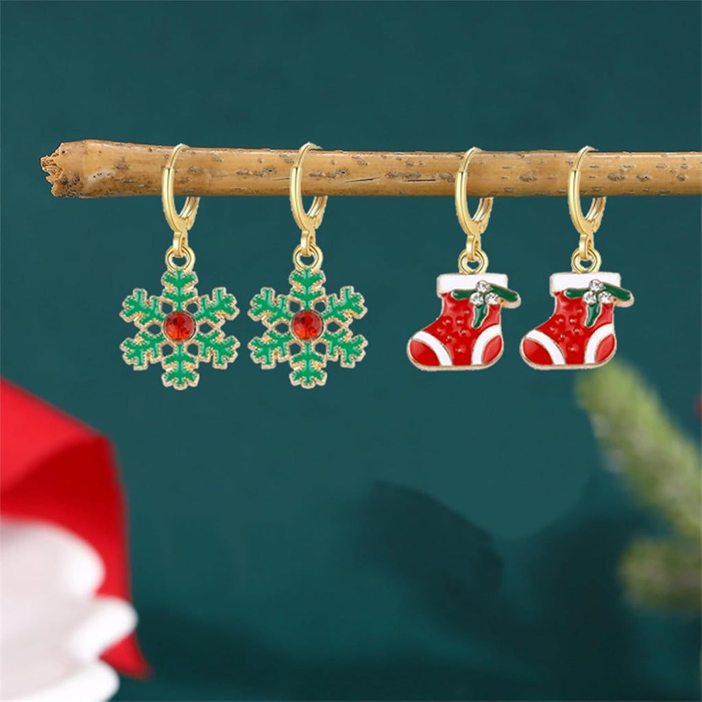 Dreuyet 9 Pairs Christmas Hoop Earrings for Women Cute Christmas Trees Bells Santa Claus Snowflakes Stocking Huggie Earrings Holiday Earrings Hoops Xmas Party Jewelry Gift - 我的商店我的商店我的商店