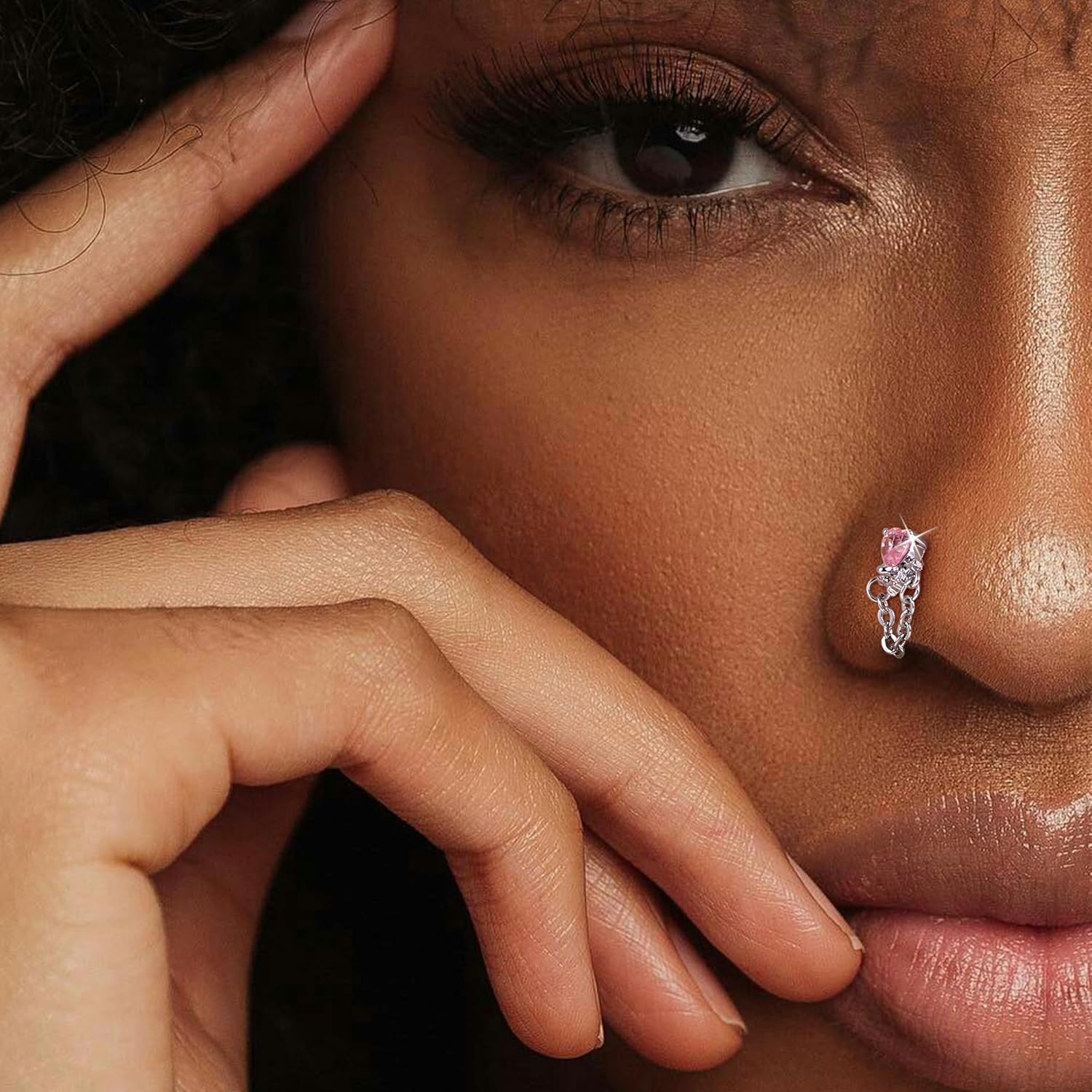 Drperfect Nose Rings L Shaped Nose Studs Ring Hypoallergenic Stainless Steel Nose Ring - Dangle CZ Butterfly Flower Nose Studs Hoops Piercings Jewelry Gift for Women Men 20G Pink/Blue/Clear - QIAO CrystalQIAO CrystalQIAO Crystal