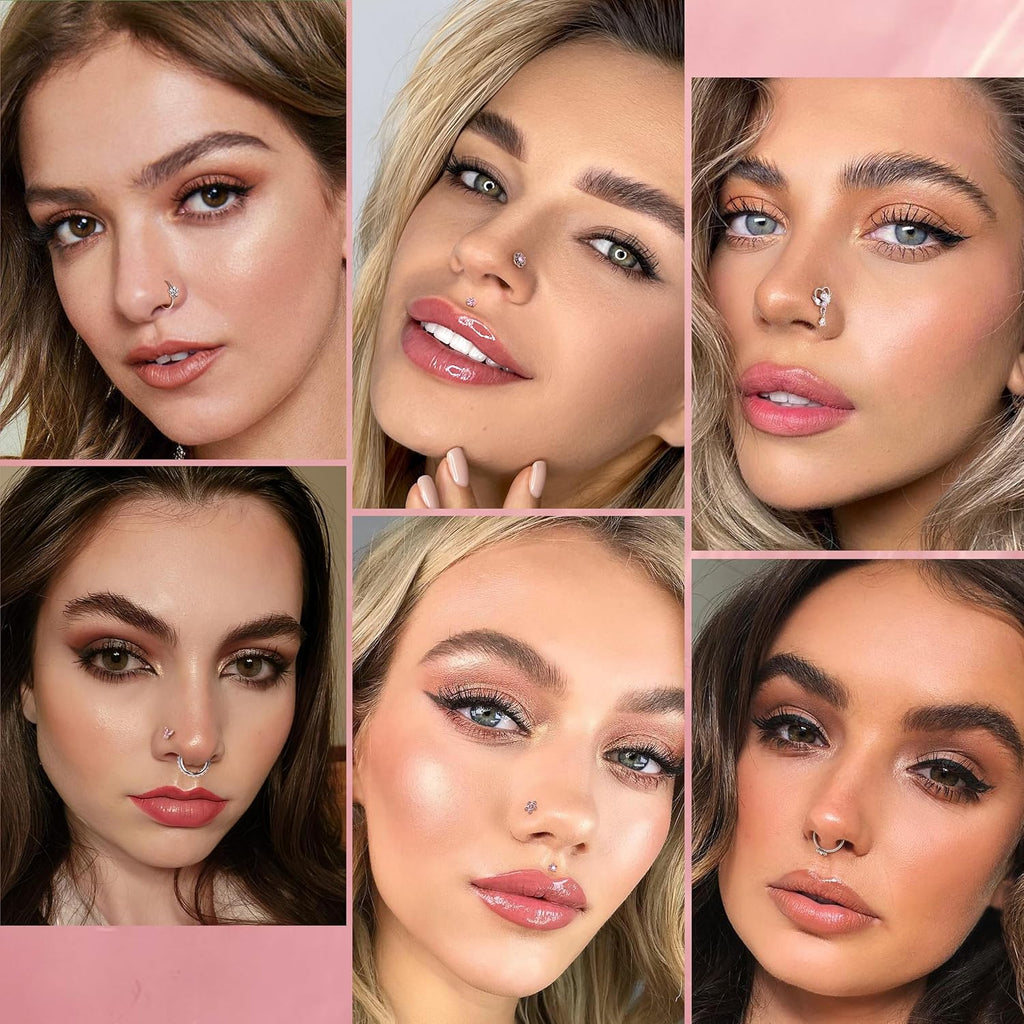 Drperfect Nose Rings L Shaped Nose Studs Ring Hypoallergenic Stainless Steel Nose Ring - Dangle CZ Butterfly Flower Nose Studs Hoops Piercings Jewelry Gift for Women Men 20G Pink/Blue/Clear - QIAO CrystalQIAO CrystalQIAO Crystal