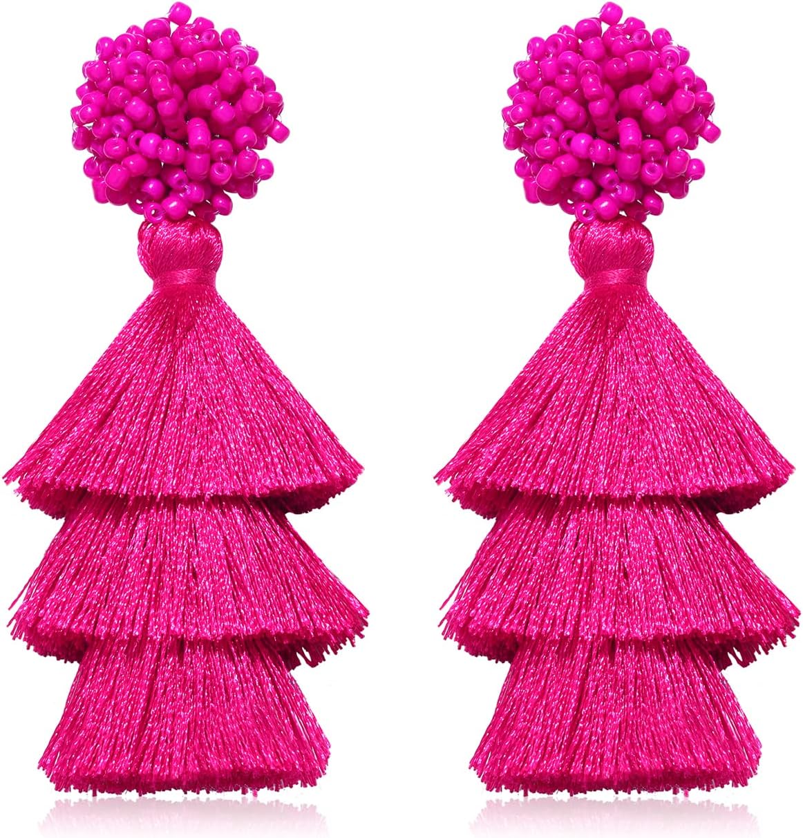 Earring Bohemian Lightweight Colorful Tiered Thread long Fringe Tassel Drop Dangle Beaded Statement Stud Earring Women Gifts - QIAO Crystal我的商店QIAO Crystal