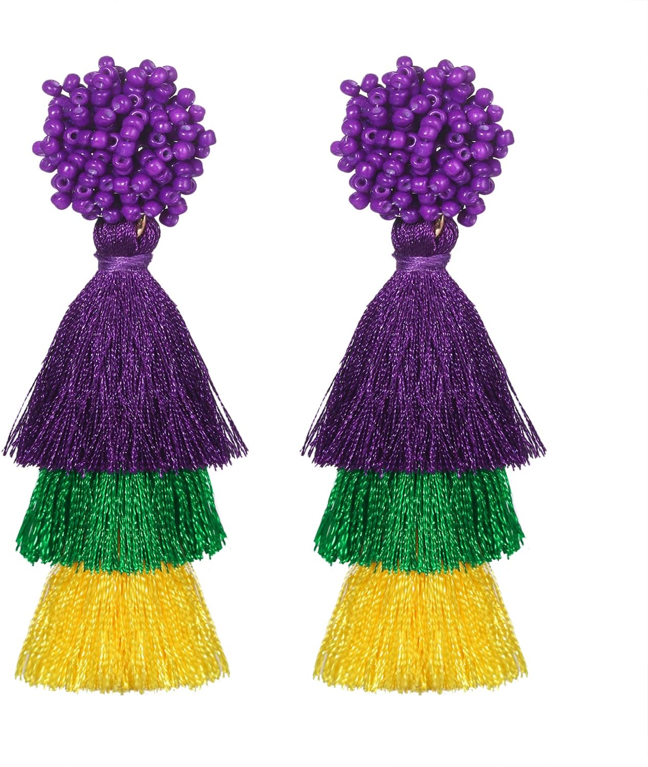 Earring Bohemian Lightweight Colorful Tiered Thread long Fringe Tassel Drop Dangle Beaded Statement Stud Earring Women Gifts - QIAO Crystal我的商店QIAO Crystal