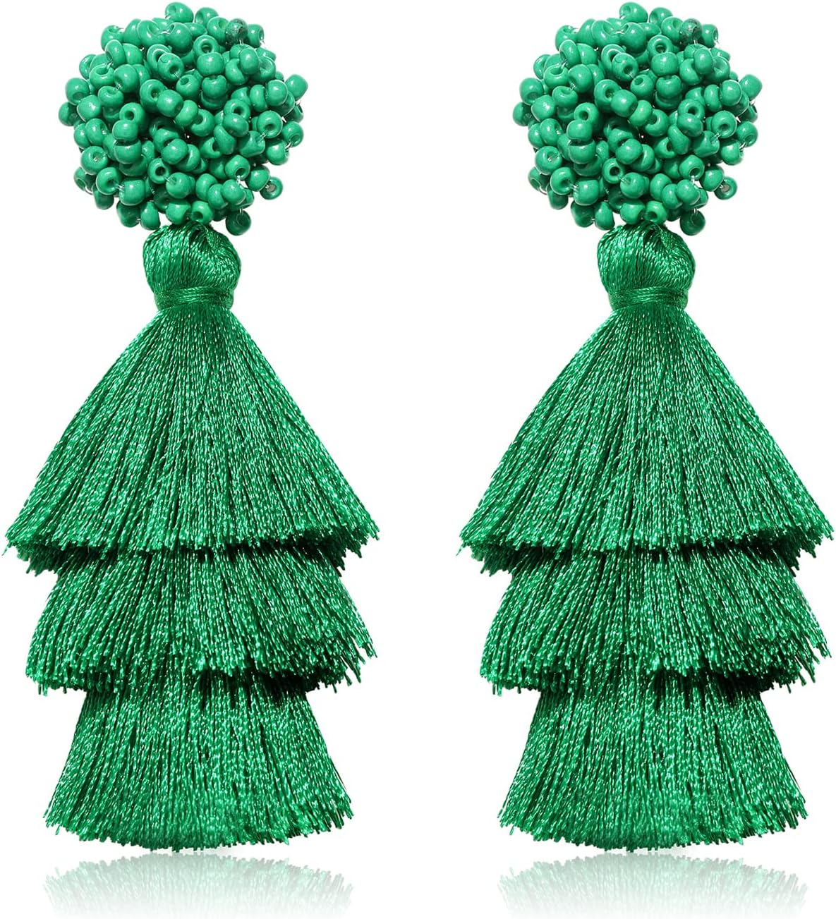 Earring Bohemian Lightweight Colorful Tiered Thread long Fringe Tassel Drop Dangle Beaded Statement Stud Earring Women Gifts - QIAO Crystal我的商店QIAO Crystal