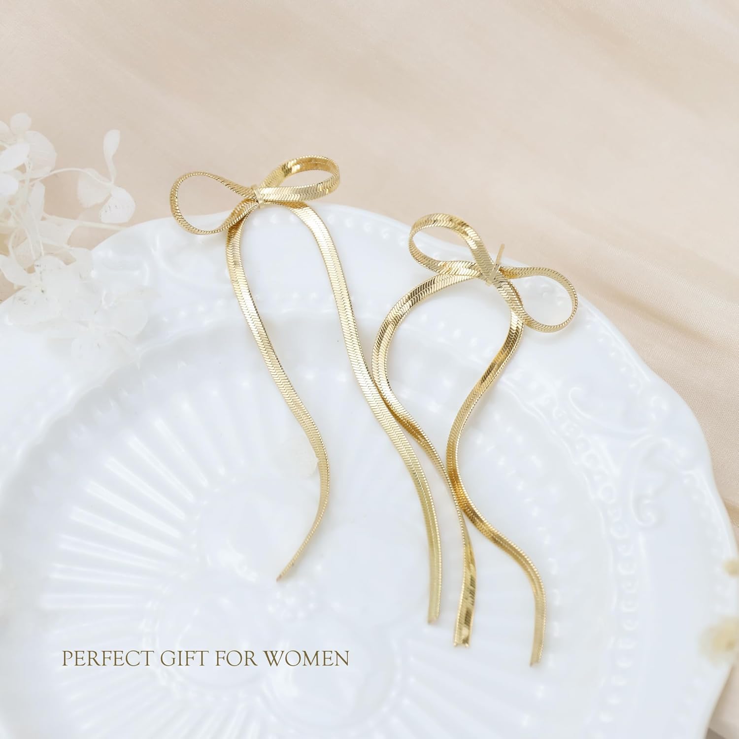 Earrings for Women Girls, 18K Gold Plated Bow Stud Earrings Dangle Drop Earrings Gold Earrings for Women Girls Trendy Aretes de Mujer Gold Jewelry Chritsmas Gifts for Her Teens - 我的商店我的商店我的商店