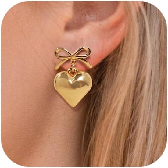 Earrings for Women Girls, 18K Gold Plated Bow Stud Earrings Dangle Drop Earrings Gold Earrings for Women Girls Trendy Aretes de Mujer Gold Jewelry Chritsmas Gifts for Her Teens - 我的商店我的商店我的商店