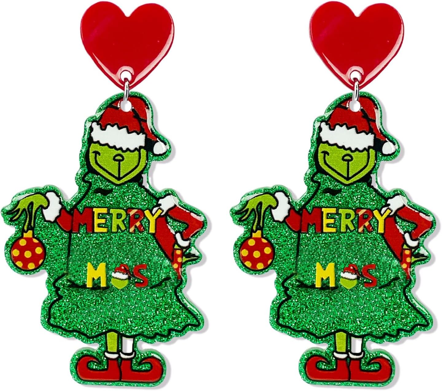 Earrings for Women Girls Teens, Glitter Acrylic Geinch Earrings Geinch Accessories for Christmas Parties. Geinchmas Christmas Geinch Party Favors 2023, Suit for Geinch Costume Geinch Gifts - 我的商店我的商店我的商店