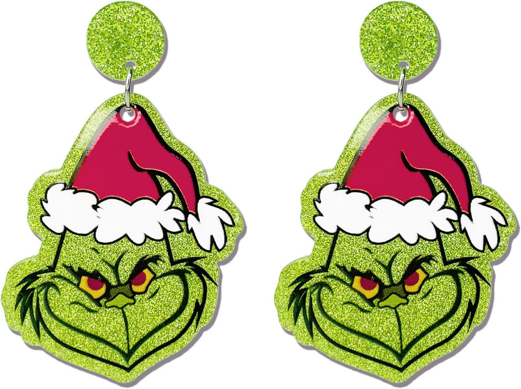Earrings for Women Girls Teens, Glitter Acrylic Geinch Earrings Geinch Accessories for Christmas Parties. Geinchmas Christmas Geinch Party Favors 2023, Suit for Geinch Costume Geinch Gifts - 我的商店我的商店我的商店
