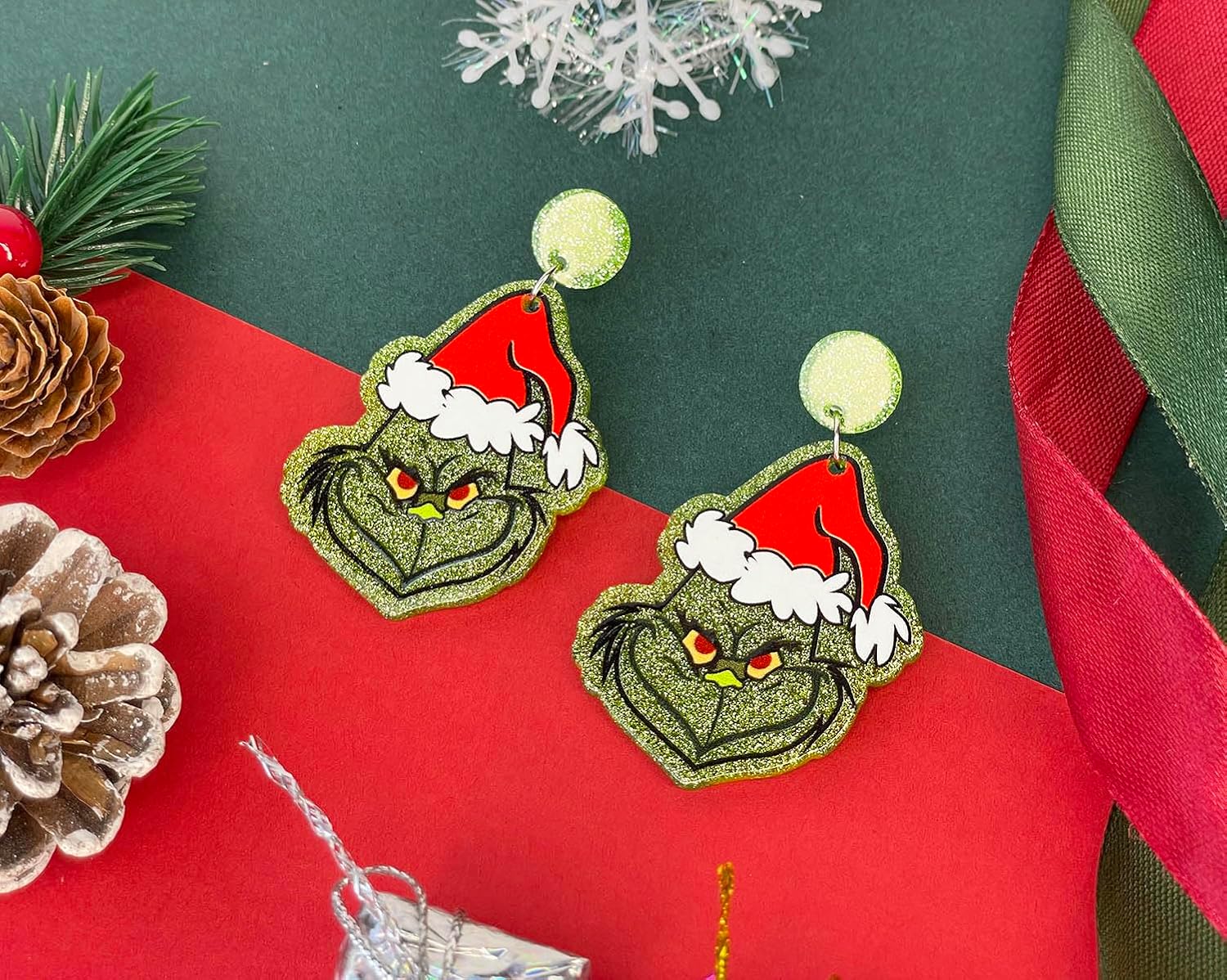 Earrings for Women Girls Teens, Glitter Acrylic Geinch Earrings Geinch Accessories for Christmas Parties. Geinchmas Christmas Geinch Party Favors 2023, Suit for Geinch Costume Geinch Gifts - 我的商店我的商店我的商店