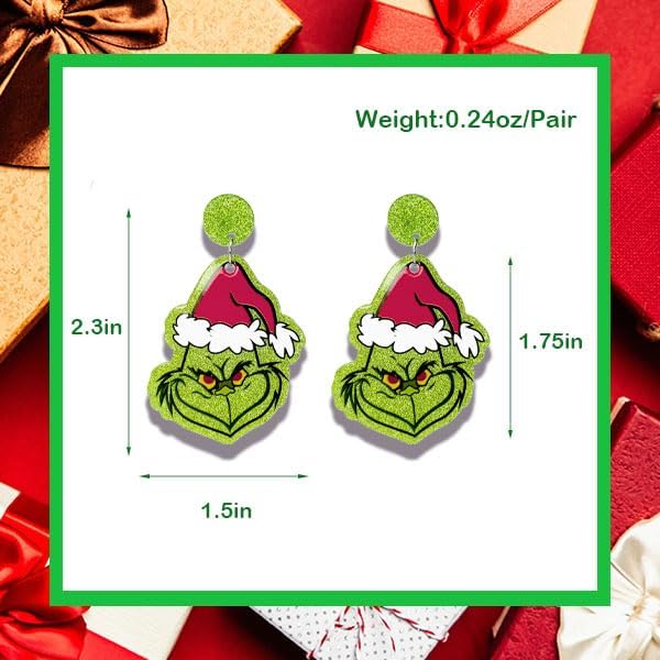 Earrings for Women Girls Teens, Glitter Acrylic Geinch Earrings Geinch Accessories for Christmas Parties. Geinchmas Christmas Geinch Party Favors 2023, Suit for Geinch Costume Geinch Gifts - 我的商店我的商店我的商店