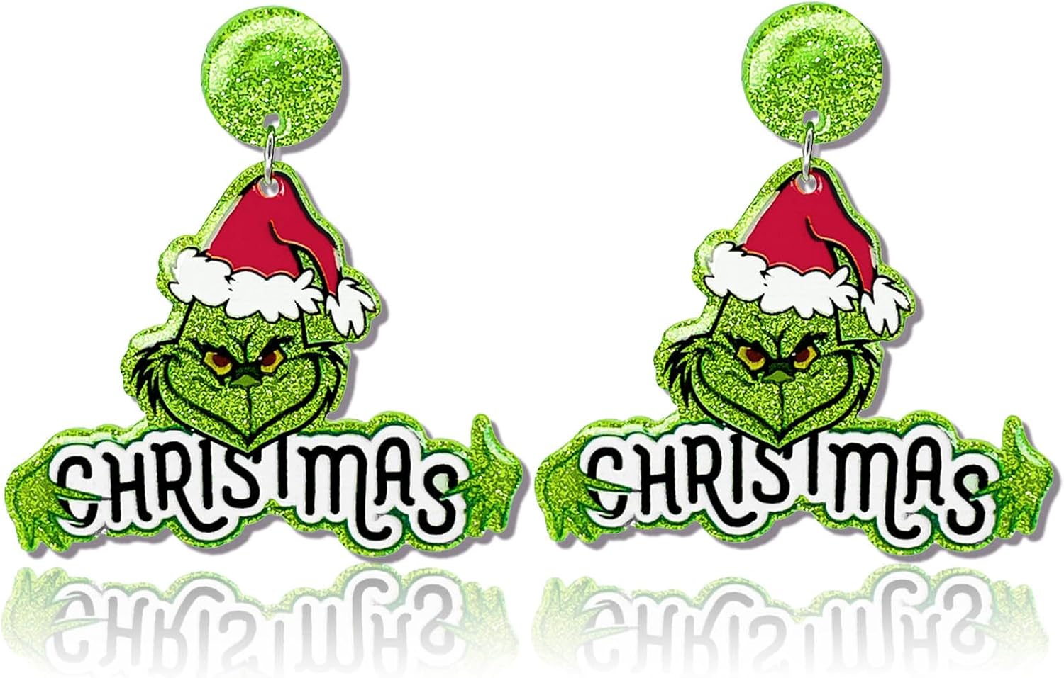 Earrings for Women Girls Teens, Glitter Acrylic Geinch Earrings Geinch Accessories for Christmas Parties. Geinchmas Christmas Geinch Party Favors 2023, Suit for Geinch Costume Geinch Gifts - 我的商店我的商店我的商店