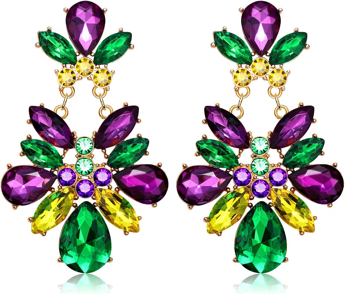 Earrings for Women, Rhinestone Purple Green Gold Crystal Earrings Fat Tuesday Carnival Parade Party Jewelry Gifts - QIAO Crystal我的商店QIAO Crystal