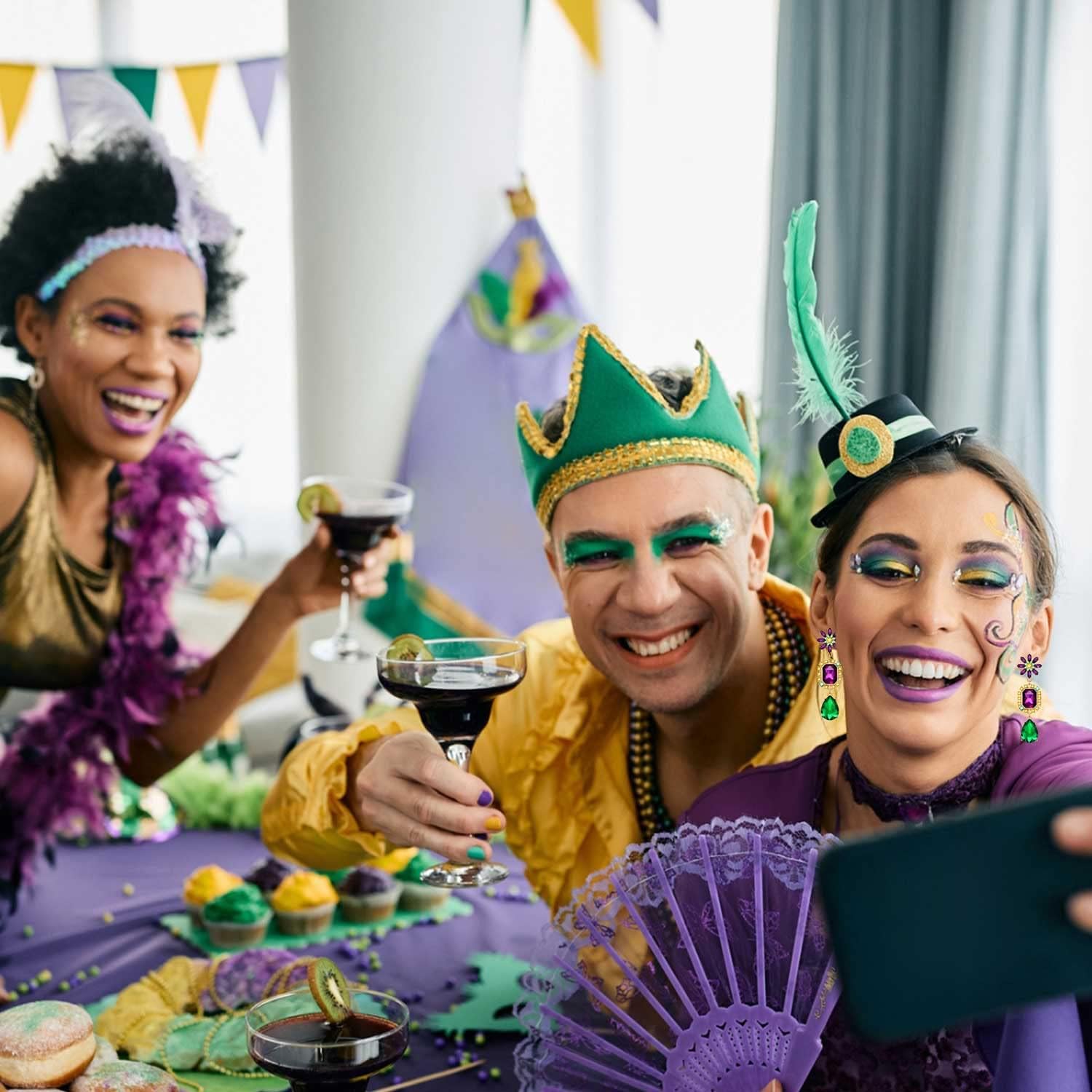 Earrings for Women, Rhinestone Purple Green Gold Crystal Earrings Fat Tuesday Carnival Parade Party Jewelry Gifts - QIAO Crystal我的商店QIAO Crystal