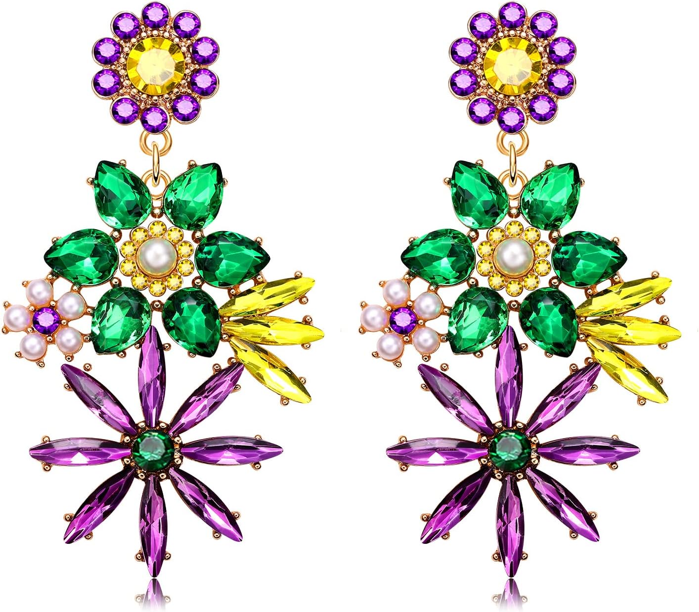 Earrings for Women, Rhinestone Purple Green Gold Crystal Earrings Fat Tuesday Carnival Parade Party Jewelry Gifts - QIAO Crystal我的商店QIAO Crystal