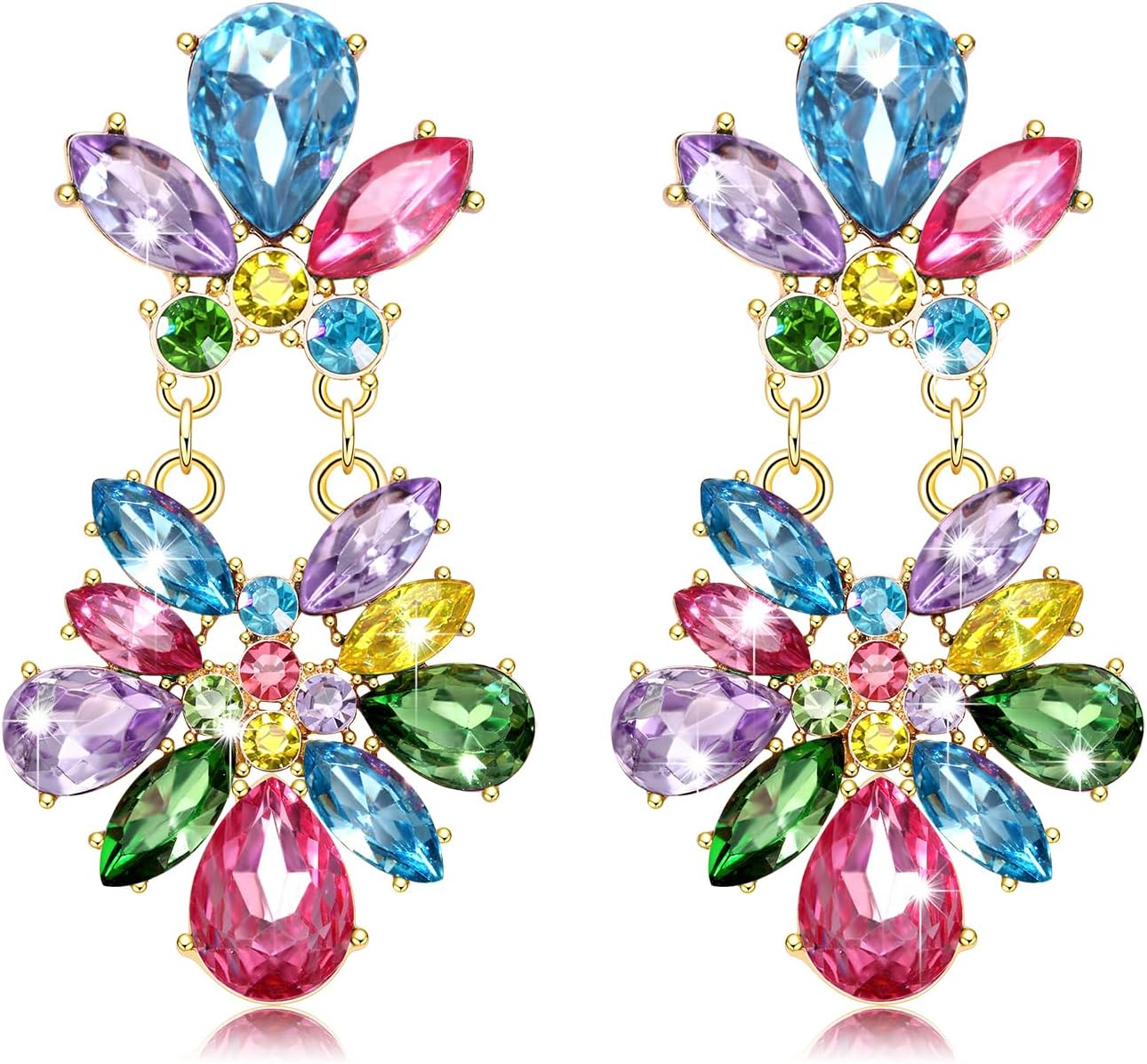 Earrings for Women, Rhinestone Purple Green Gold Crystal Earrings Fat Tuesday Carnival Parade Party Jewelry Gifts - QIAO Crystal我的商店QIAO Crystal