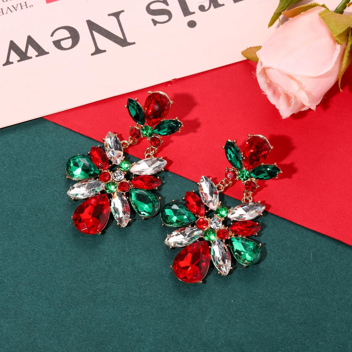 Earrings for Women, Rhinestone Purple Green Gold Crystal Earrings Fat Tuesday Carnival Parade Party Jewelry Gifts - QIAO Crystal我的商店QIAO Crystal