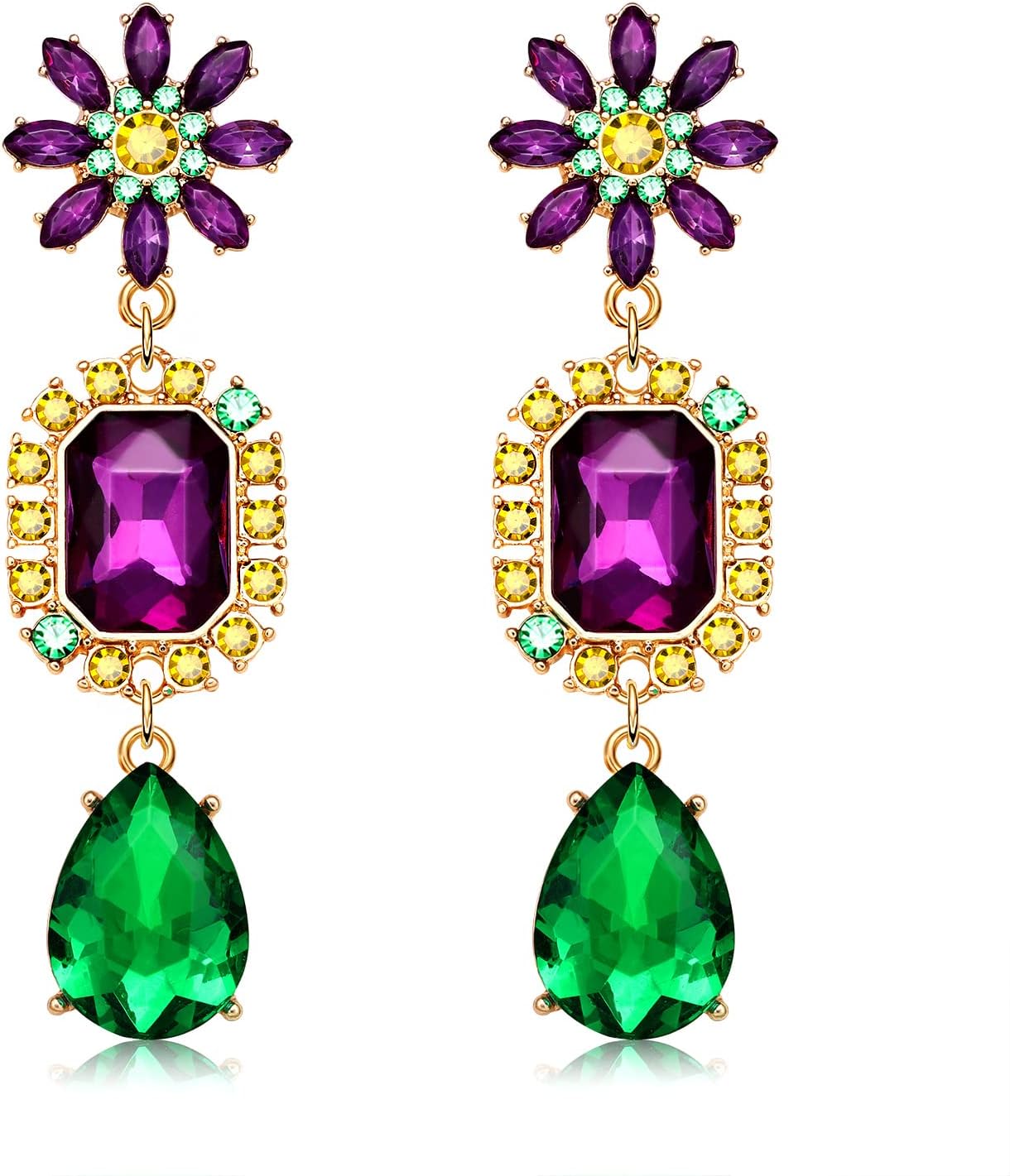 Earrings for Women, Rhinestone Purple Green Gold Crystal Earrings Fat Tuesday Carnival Parade Party Jewelry Gifts - QIAO Crystal我的商店QIAO Crystal