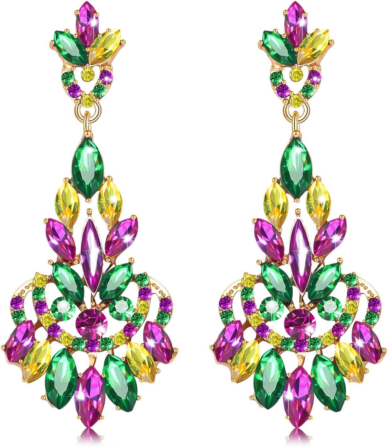 Earrings for Women, Rhinestone Purple Green Gold Crystal Earrings Fat Tuesday Carnival Parade Party Jewelry Gifts - QIAO Crystal我的商店QIAO Crystal
