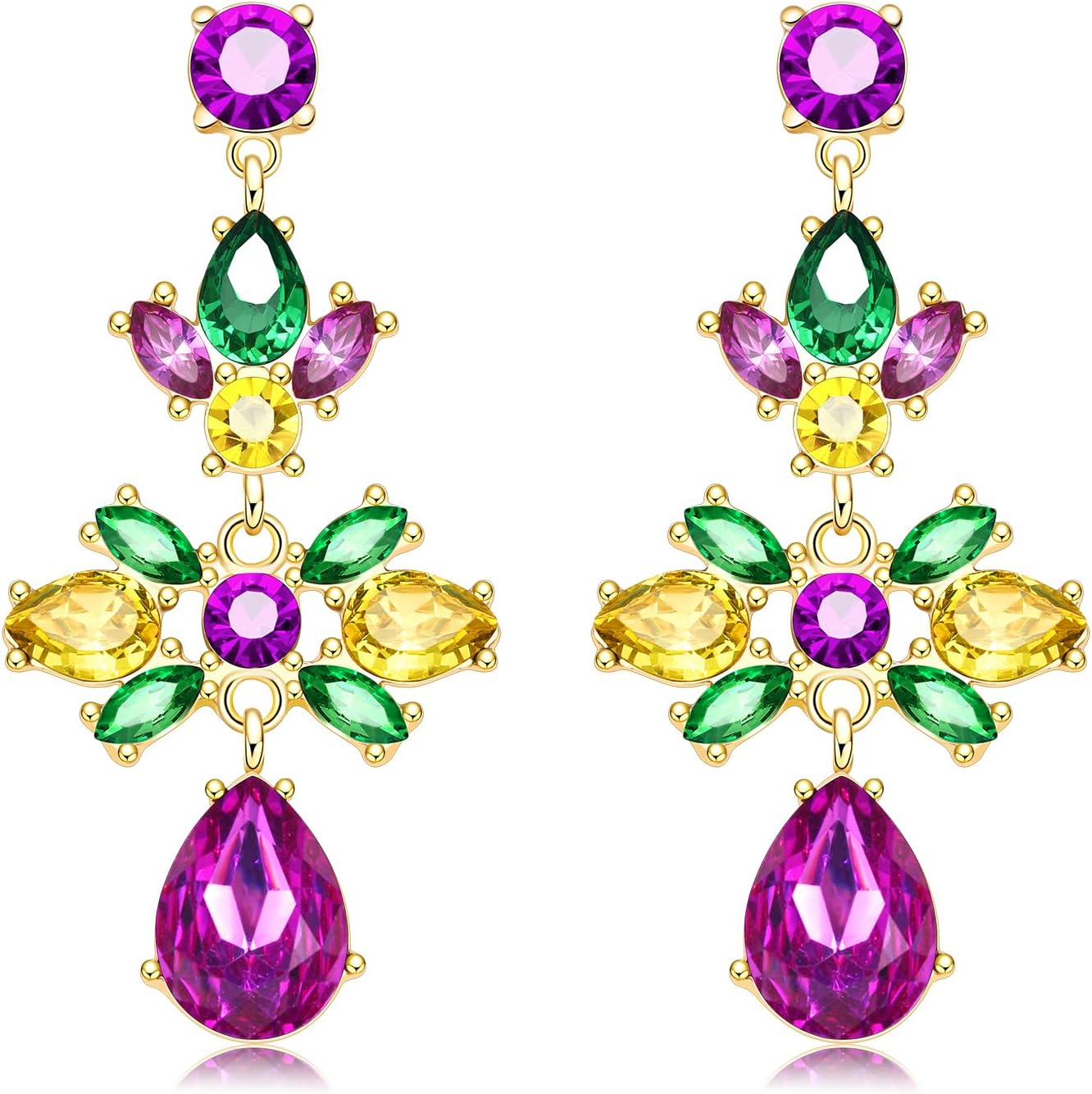 Earrings for Women, Rhinestone Purple Green Gold Crystal Earrings Fat Tuesday Carnival Parade Party Jewelry Gifts - QIAO Crystal我的商店QIAO Crystal