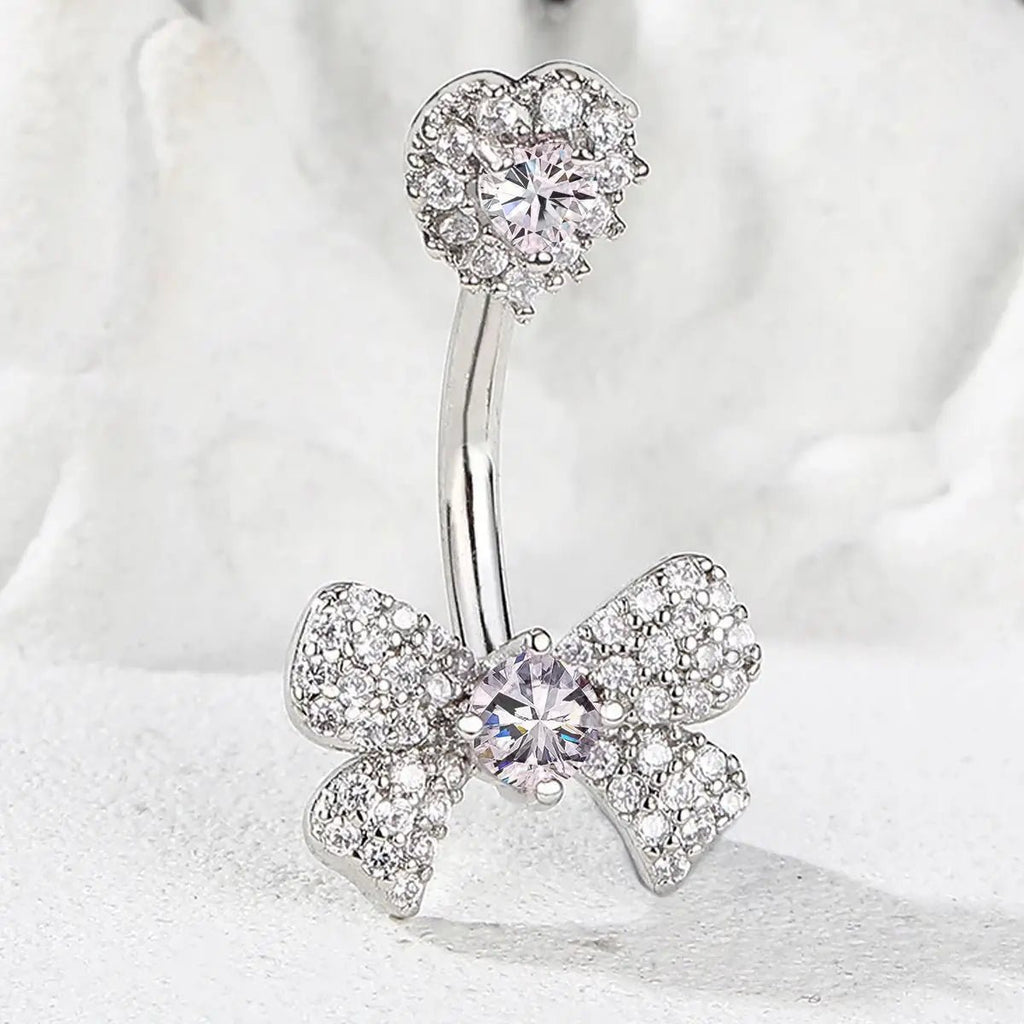 Elegant Love Bow 10mm Gold Plated Zircon Stainless Steel Spike Jewelry Simple Hot Sale Navel Fashion Nose - QIAO CrystalQIAO CrystalQIAO Crystal