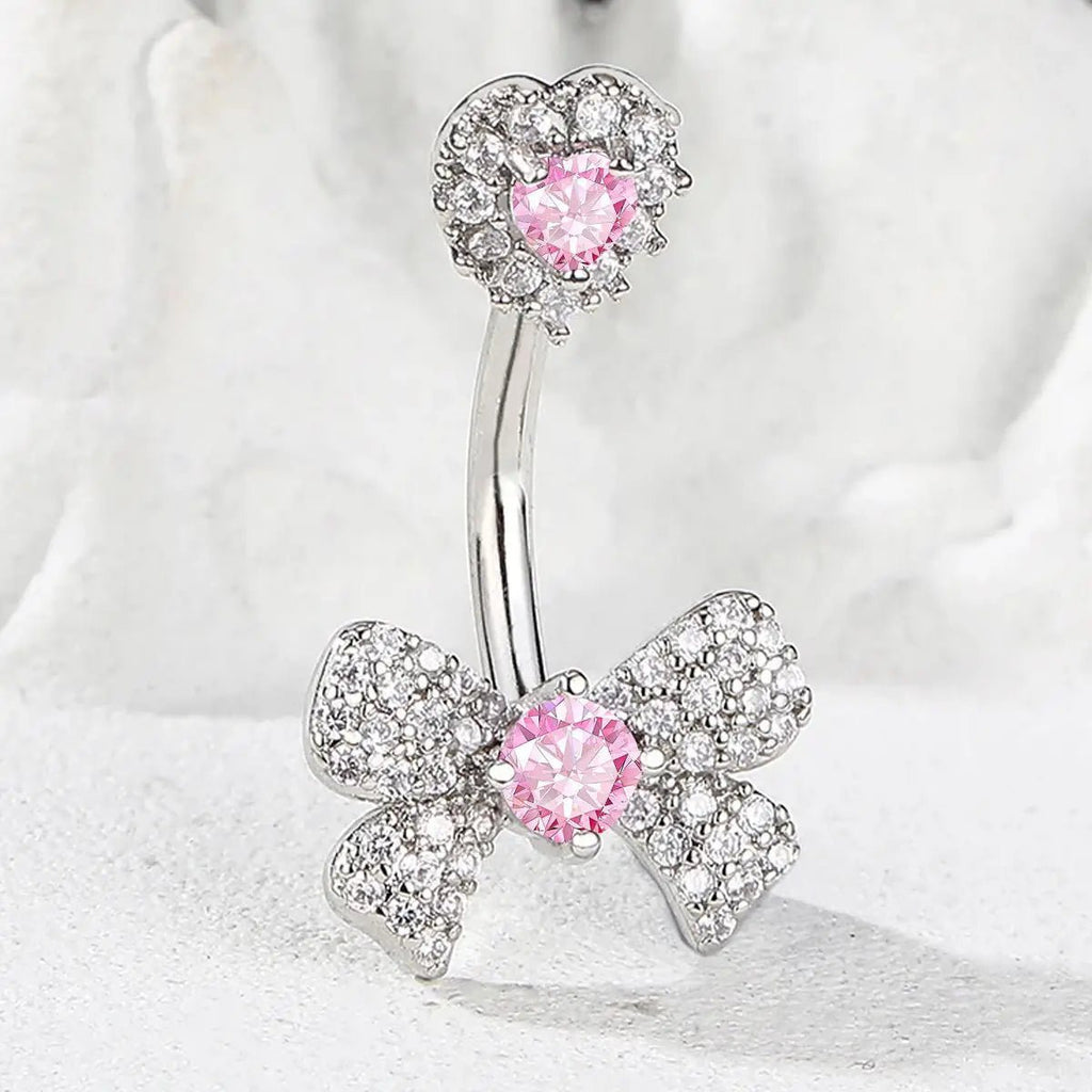 Elegant Love Bow 10mm Gold Plated Zircon Stainless Steel Spike Jewelry Simple Hot Sale Navel Fashion Nose - QIAO CrystalQIAO CrystalQIAO Crystal