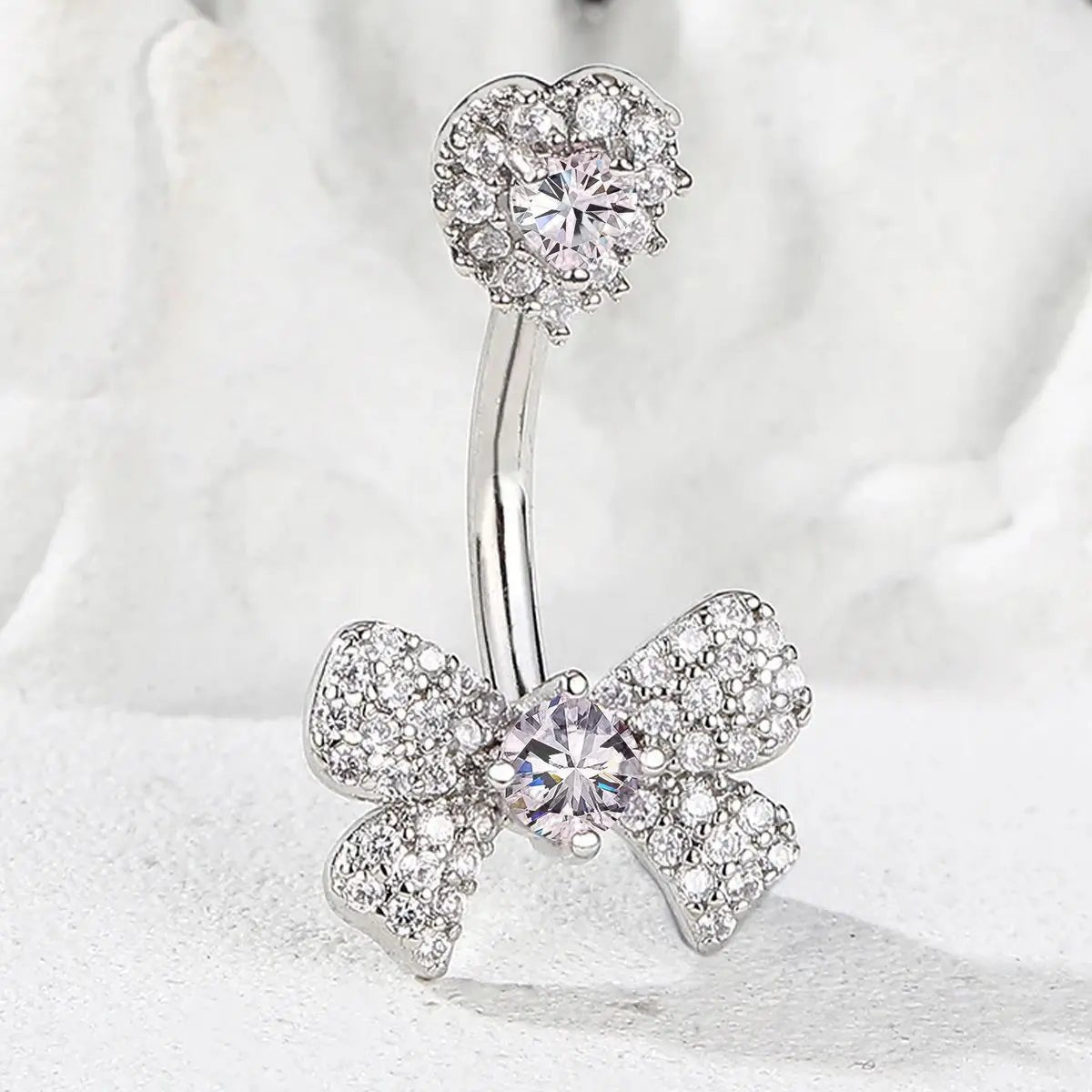 Elegant Love Bow 10mm Gold Plated Zircon Stainless Steel Spike Jewelry Simple Hot Sale Navel Fashion Nose - QIAO CrystalQIAO CrystalQIAO Crystal