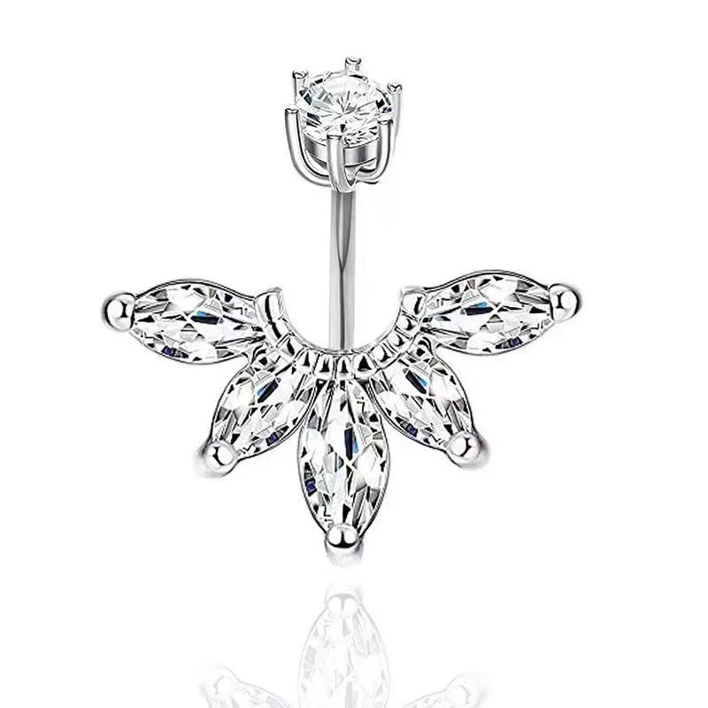 European and American fashion 1.6mm thick stainless steel rod double diamond heart - shaped head inlaid with zircon navel piercing jewelry - QIAO CrystalQIAO CrystalQIAO Crystal