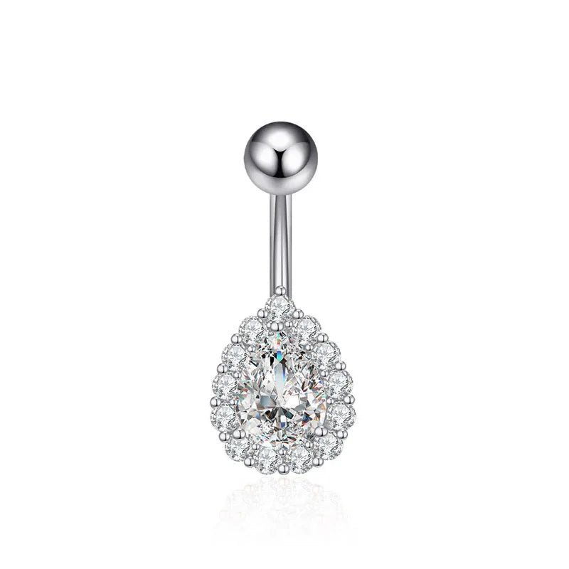 European and American fashion 1.6mm thick stainless steel rod double diamond heart - shaped head inlaid with zircon navel piercing jewelry - QIAO CrystalQIAO CrystalQIAO Crystal