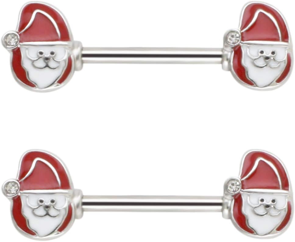Excepro 14G Christmas Small Bell Round Nipple Ring 316L Surgical Stainless Steel Nipple Barbell - QIAO CrystalQIAO CrystalQIAO Crystal