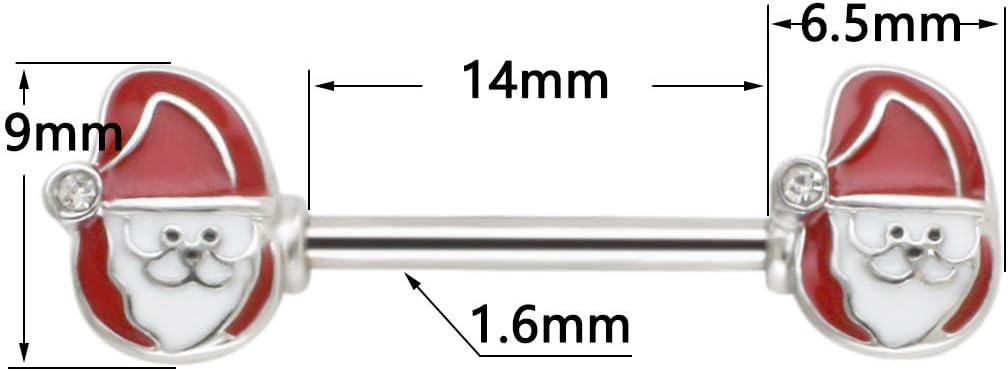 Excepro 14G Christmas Small Bell Round Nipple Ring 316L Surgical Stainless Steel Nipple Barbell - QIAO CrystalQIAO CrystalQIAO Crystal
