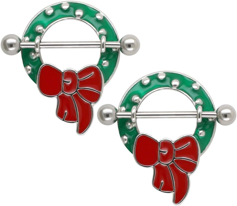 Excepro 14G Christmas Small Bell Round Nipple Ring 316L Surgical Stainless Steel Nipple Barbell - QIAO CrystalQIAO CrystalQIAO Crystal