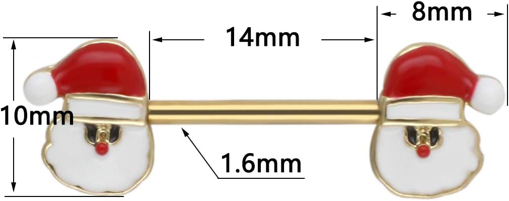 Excepro 14G Christmas Small Bell Round Nipple Ring 316L Surgical Stainless Steel Nipple Barbell - QIAO CrystalQIAO CrystalQIAO Crystal