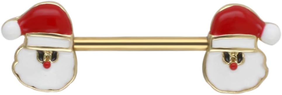 Excepro 14G Christmas Small Bell Round Nipple Ring 316L Surgical Stainless Steel Nipple Barbell - QIAO CrystalQIAO CrystalQIAO Crystal