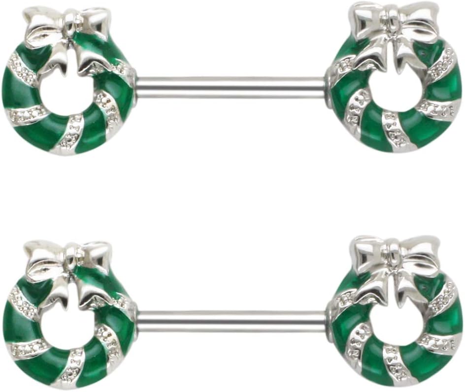 Excepro 14G Christmas Small Bell Round Nipple Ring 316L Surgical Stainless Steel Nipple Barbell - QIAO CrystalQIAO CrystalQIAO Crystal
