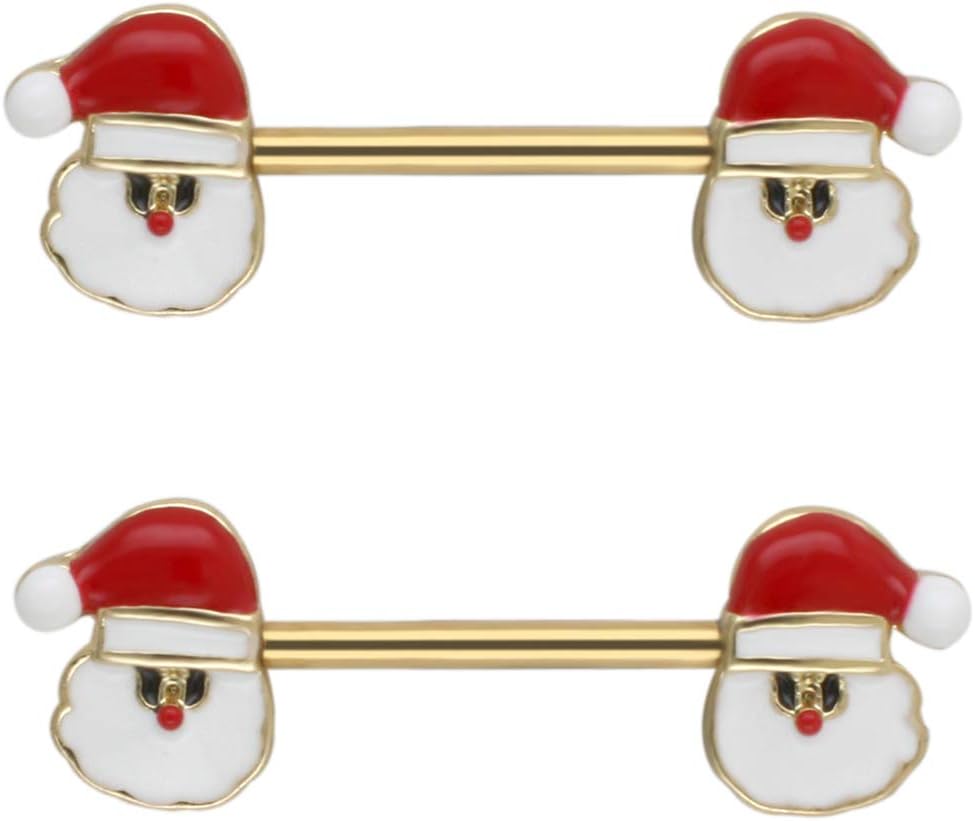 Excepro 14G Christmas Small Bell Round Nipple Ring 316L Surgical Stainless Steel Nipple Barbell - QIAO CrystalQIAO CrystalQIAO Crystal