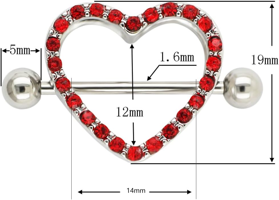 Excepro 14G Nipple Barbell 316L Surgical Stainless Steel Heart Shape Body Nipple Piercing - QIAO CrystalQIAO CrystalQIAO Crystal