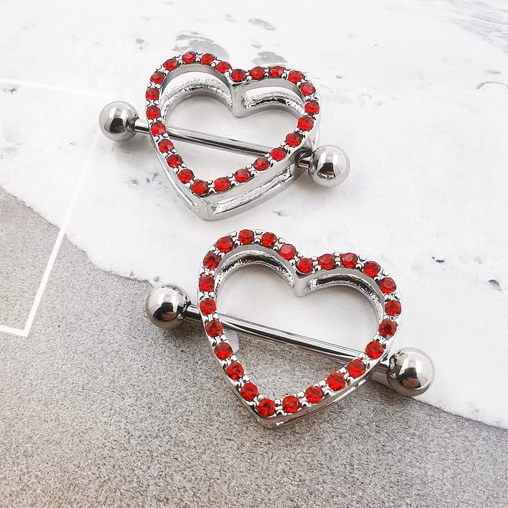 Excepro 14G Nipple Barbell 316L Surgical Stainless Steel Heart Shape Body Nipple Piercing - QIAO CrystalQIAO CrystalQIAO Crystal