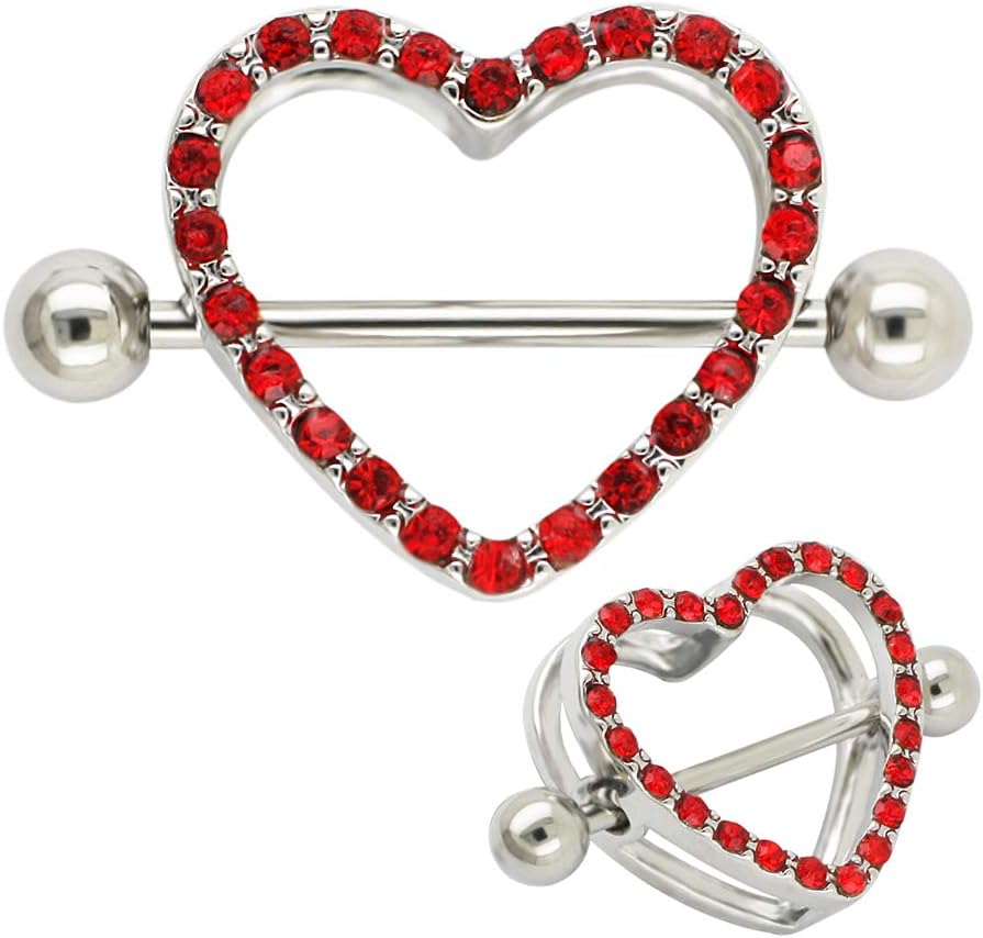 Excepro 14G Nipple Barbell 316L Surgical Stainless Steel Heart Shape Body Nipple Piercing - QIAO CrystalQIAO CrystalQIAO Crystal
