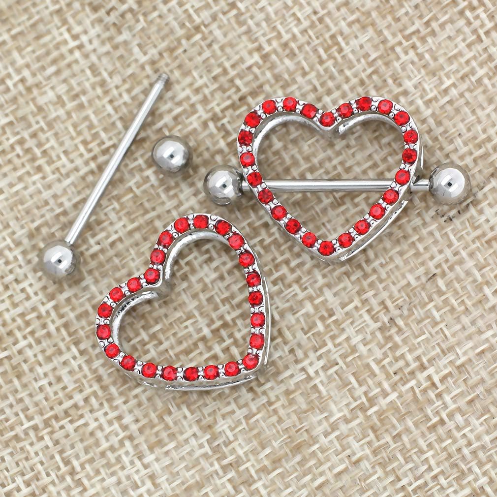 Excepro 14G Nipple Barbell 316L Surgical Stainless Steel Heart Shape Body Nipple Piercing - QIAO CrystalQIAO CrystalQIAO Crystal