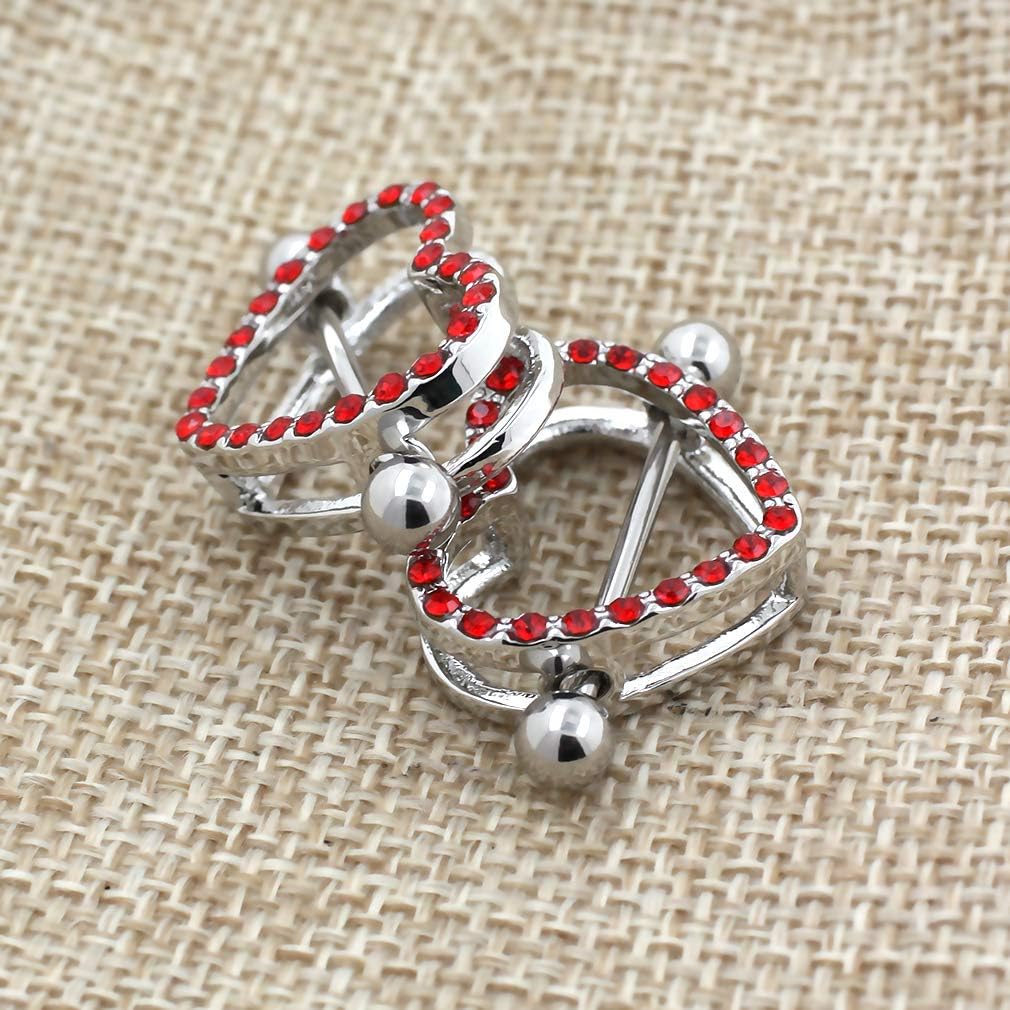 Excepro 14G Nipple Barbell 316L Surgical Stainless Steel Heart Shape Body Nipple Piercing - QIAO CrystalQIAO CrystalQIAO Crystal