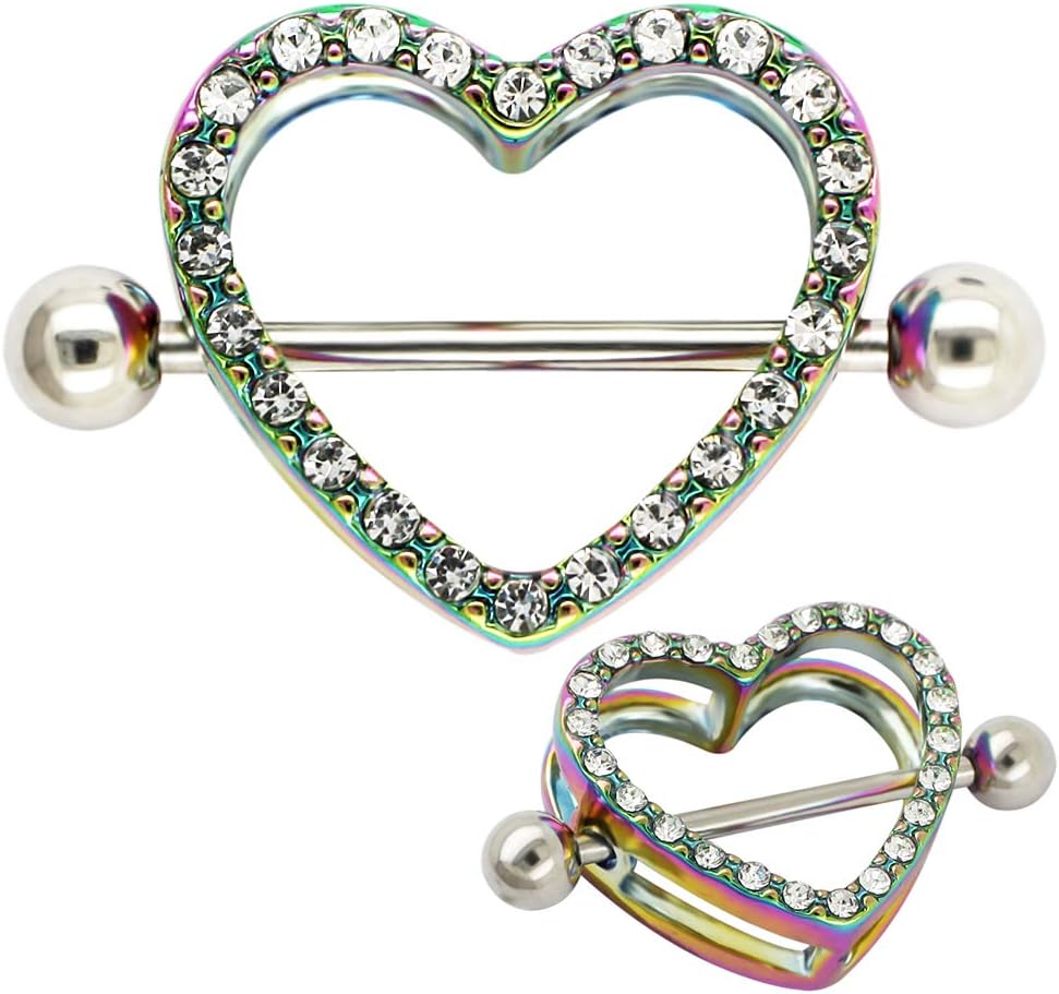 Excepro 14G Nipple Barbell 316L Surgical Stainless Steel Heart Shape Body Nipple Piercing - QIAO CrystalQIAO CrystalQIAO Crystal
