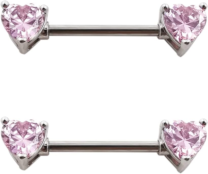 Excepro 2PCS Nipple Barbell 316L Surgical SS PVD Plated Multi - color Red Blue Rainbow Pink Purple CZ Heart shaped Nipple Piercing Shiny Sparkingly Nipple Rings - QIAO CrystalQIAO CrystalQIAO Crystal