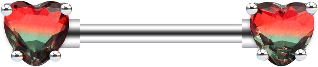 Excepro 2PCS Nipple Barbell 316L Surgical SS PVD Plated Multi - color Red Blue Rainbow Pink Purple CZ Heart shaped Nipple Piercing Shiny Sparkingly Nipple Rings - QIAO CrystalQIAO CrystalQIAO Crystal