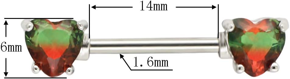 Excepro 2PCS Nipple Barbell 316L Surgical SS PVD Plated Multi - color Red Blue Rainbow Pink Purple CZ Heart shaped Nipple Piercing Shiny Sparkingly Nipple Rings - QIAO CrystalQIAO CrystalQIAO Crystal